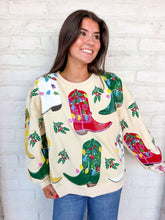 Load image into Gallery viewer, Queen Of Sparkles Beige Multi Christmas Cowboy Boots Sweatshirt