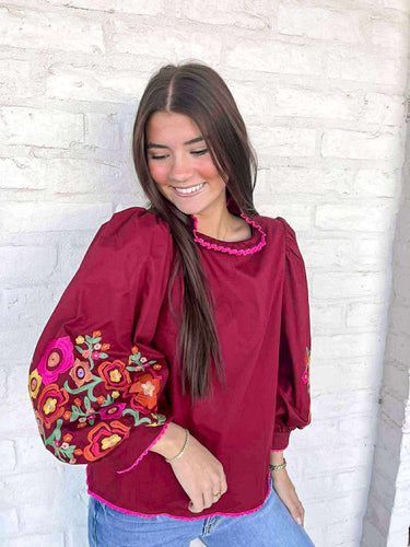 Sweetest Direction Burgundy Puff Sleeve Top