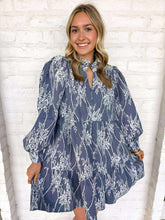 Load image into Gallery viewer, Floral Denim Blue Dress
