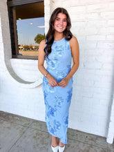 Load image into Gallery viewer, Blue Skies Blue Floral Mesh Midi Dress