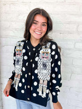 Load image into Gallery viewer, Queen Of Sparkles Black &amp; White Polka Dot Nutcracker Cardigan