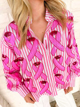 Load image into Gallery viewer, Queen Of Sparkles Pink Striped Cotton Breast Cancer Top