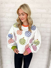 Load image into Gallery viewer, Jordan Amanda Sparkly Gingham Disco Pumpkins Sweatshirt