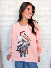 Load image into Gallery viewer, Queen Of Sparkles Pink Pelican in Santa Hat Sweatshirt