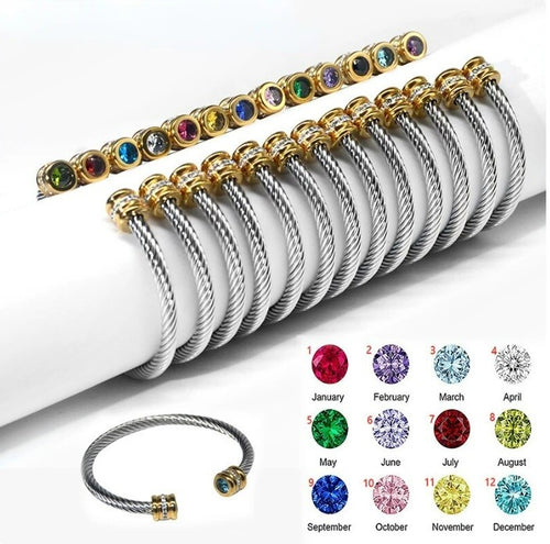 Birthstone Stainless Steel Cuff Bracelet