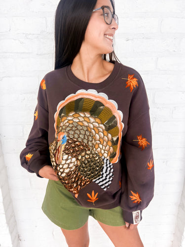 Queen Of Sparkles Brown Turkey & Leaves Sweatshirt