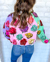 Load image into Gallery viewer, Queen Of Sparkles Velvet Roses Colorblock Sweatshirt