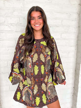 Load image into Gallery viewer, Queen Of Sparkles Brown Plaid Turkey &amp; Leaves Button Up Long Sleeve Dress