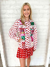 Load image into Gallery viewer, Queen Of Sparkles Red &amp; White Polka Dot Metallic Nutcracker Button Up Cotton
Dress