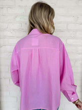 Load image into Gallery viewer, Queen Of Sparkles Pink Striped Sequin Swan Button Up Long Sleeve Top