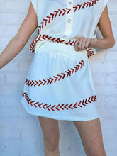 Load image into Gallery viewer, Queen Of Sparkles White &amp; Red Beaded Baseball Stitch Knit Skirt