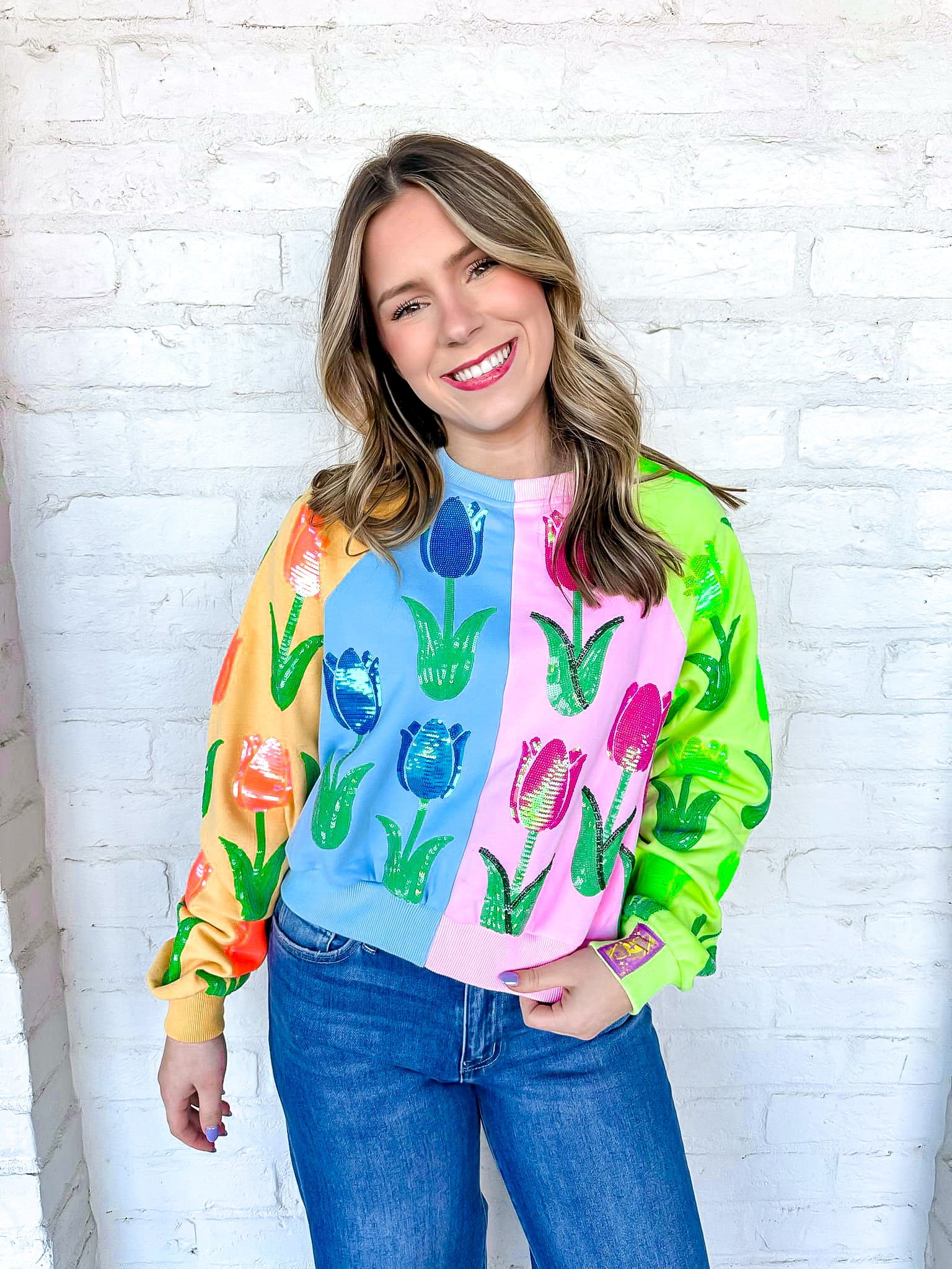 Queen Of Sparkles Color-block Tulip Neon Sweatshirt – Shop Shoetique