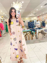 Load image into Gallery viewer, Queen Of Sparkles Licensed LSU Striped Sparkle Gameday Icon Cotton Midi