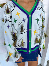 Load image into Gallery viewer, Queen Of Sparkles Green &amp; Purple Trim MG Boots With Tinsel Cardigan
