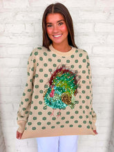 Load image into Gallery viewer, Queen Of Sparkles Beige &amp; Green Flower Print Feather Turkey Sweater