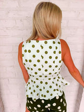 Load image into Gallery viewer, Cherry On Top Green Polka Dot Top