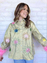 Load image into Gallery viewer, Queen Of Sparkles Gold Stripe Sparkler Feather Sleeve Top