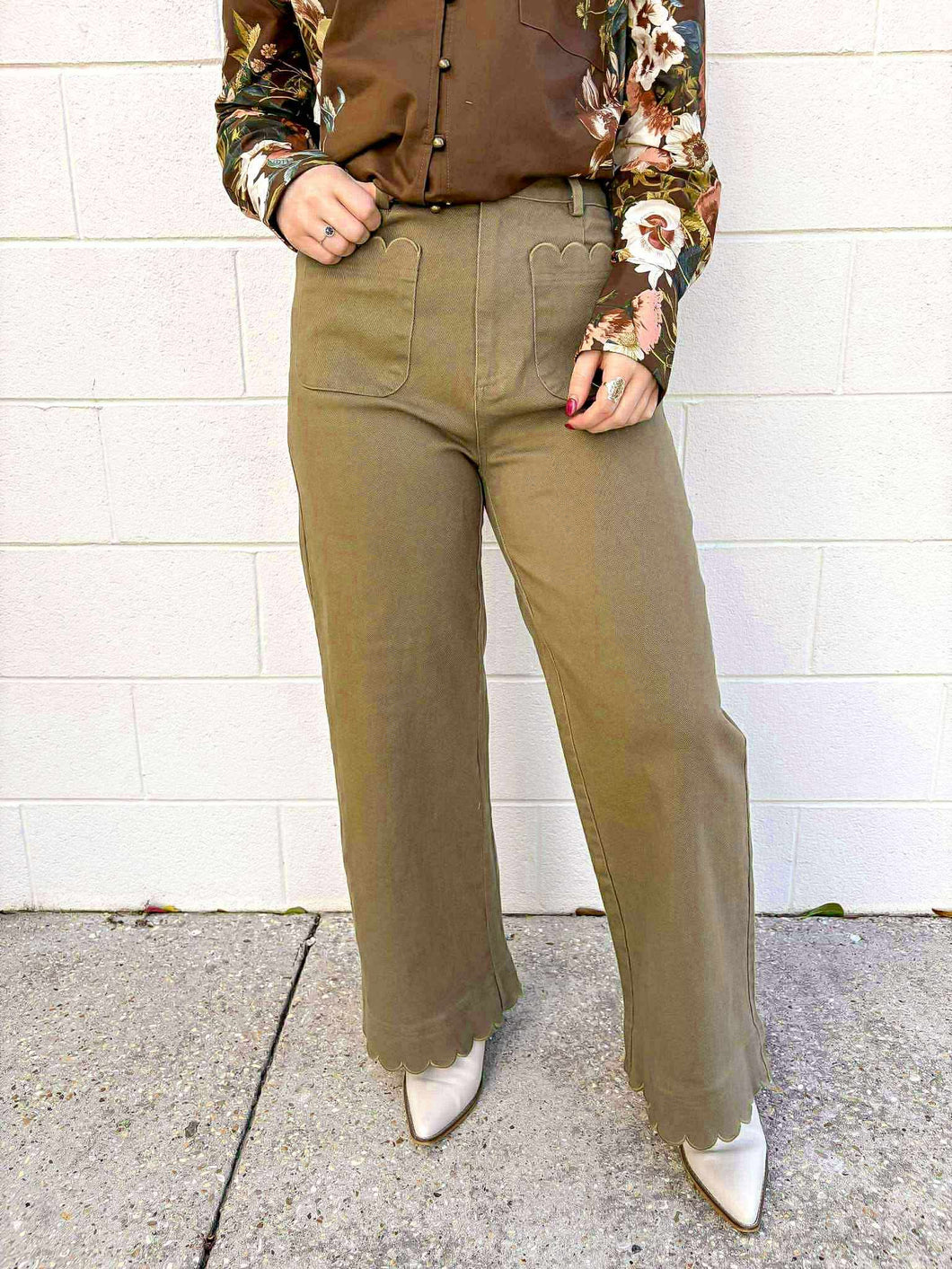 City Streets Olive Scallop Pants