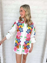 Load image into Gallery viewer, Queen Of Sparkles White Multi Flower Button Up Collar Cotton Dress