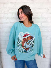 Load image into Gallery viewer, Queen Of Sparkles Light Blue Fish in Santa Hat Sweatshirt