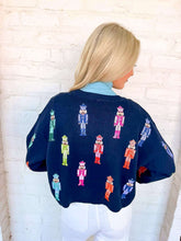 Load image into Gallery viewer, Queen Of Sparkles Navy Multi Mini Nutcracker Tie Up Sweater