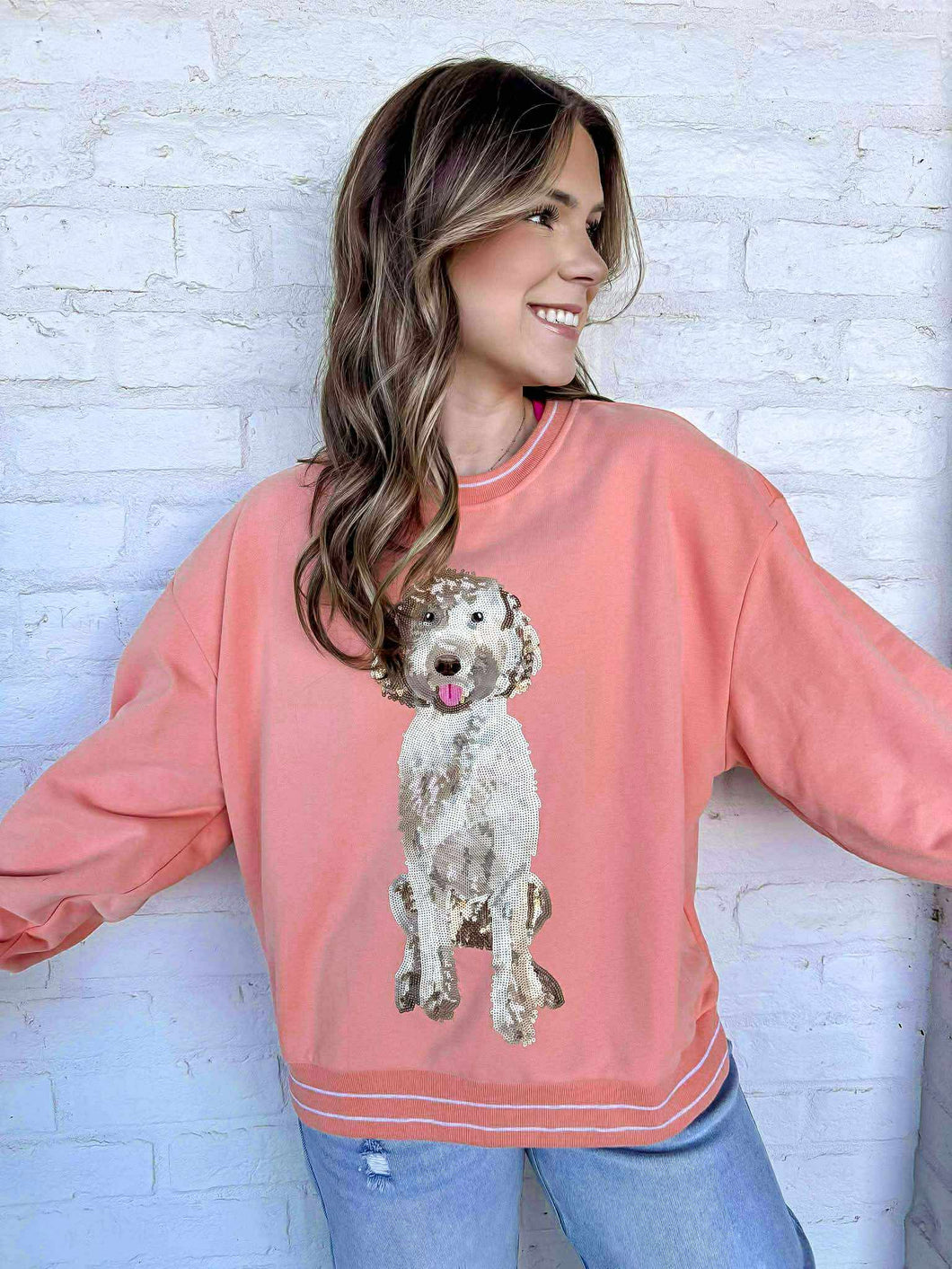 Queen Of Sparkles Peach Doodle Sweatshirt
