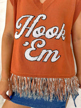 Load image into Gallery viewer, Queen Of Sparkles Texas Hook ‘Em Feather Bottom Sweater Tank