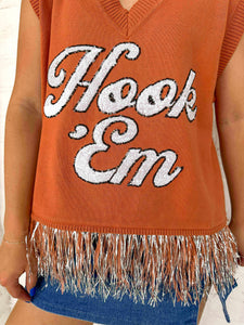 Queen Of Sparkles Texas Hook ‘Em Feather Bottom Sweater Tank