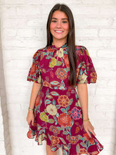 Load image into Gallery viewer, THML Pleased Poppies Burgundy Dress