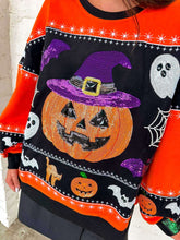 Load image into Gallery viewer, Queen Of Sparkles Orange Stripes Pumpkin Icon Sweatshirt