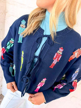 Load image into Gallery viewer, Queen Of Sparkles Navy Multi Mini Nutcracker Tie Up Sweater