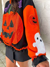 Load image into Gallery viewer, Queen Of Sparkles Multi Ruffle Lace Trim Pumpkin &amp; Bat Sweatshirt