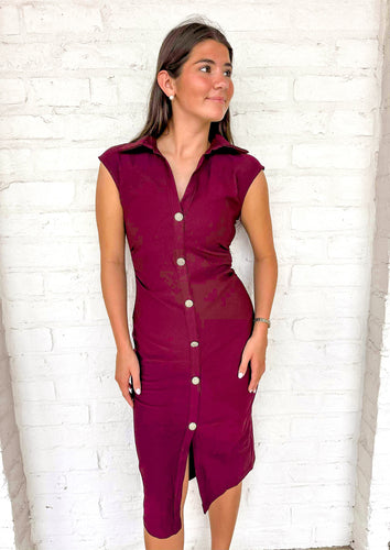 Busy Per Usual Burgundy Dress