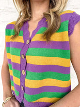 Load image into Gallery viewer, Classic Mardi Gras Stripe Sweater Vest
