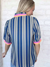 Load image into Gallery viewer, THML Letters Sent Blue Stripe Top