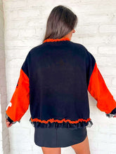 Load image into Gallery viewer, Queen Of Sparkles Multi Ruffle Lace Trim Pumpkin &amp; Bat Sweatshirt