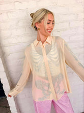 Load image into Gallery viewer, Queen Of Sparkles Beige Silk Rhinestone Skeleton Button Down Top