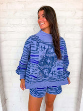 Load image into Gallery viewer, Queen Of Sparkles Blue Sequin Tiger Print QOS Card Mock Neck Sweatshirt