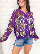 Load image into Gallery viewer, Queen Of Sparkles Purple Crochet Tiger Head Sweater