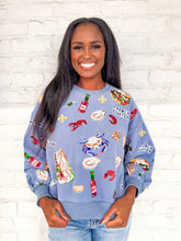 Load image into Gallery viewer, Queen Of Sparkles Blue Louisiana Food Sweater