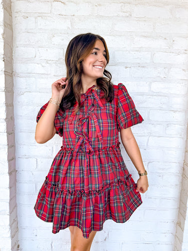 Queen Of Christmas Plaid Bow Dress Red
