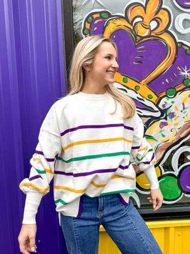 Lundi Gras White Stripe Top