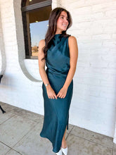 Load image into Gallery viewer, Good To Know Dark Green Satin Dress