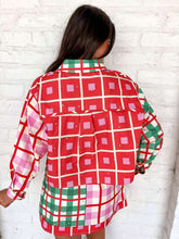 Load image into Gallery viewer, Queen Of Sparkles Red, Green, Ivory Plaid Button Up