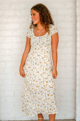 Fall Leaves Floral Cream Dress