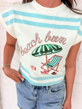 Load image into Gallery viewer, Queen Of Sparkles Ivory &amp; Light Blue "Beach Bum” Umbrella &amp; Chair Top