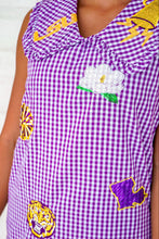 Load image into Gallery viewer, Queen Of Sparkles LSU Mini Icon Purple Gingham Collar Dress