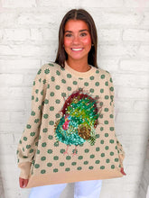 Load image into Gallery viewer, Queen Of Sparkles Beige &amp; Green Flower Print Feather Turkey Sweater