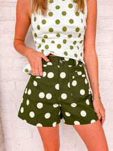 Load image into Gallery viewer, Felt That Way Olive Polka Dot Shorts