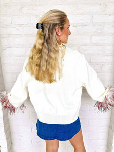 Queen Of Sparkles UGA Feather Sleeve Sweater